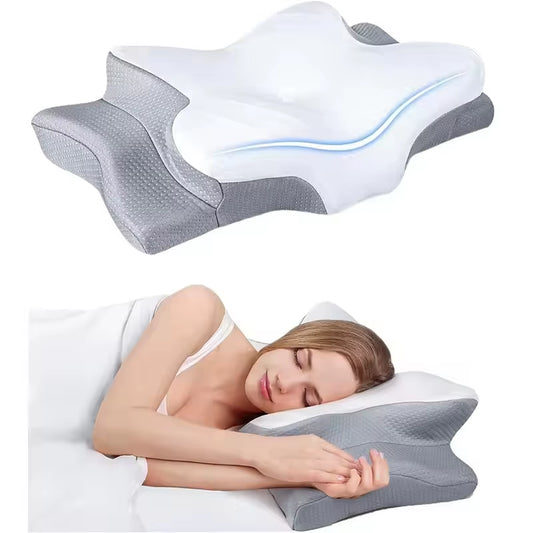 Cervical Memory Foam Pillow for Neck Pain Relief, Butterfly Ergonomic Orthopedic Contour Bed Pillows for Side Back Sleepers