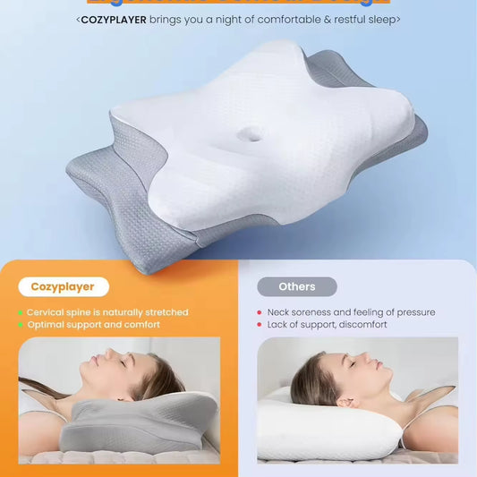 Cervical Memory Foam Pillow for Neck Pain Relief, Butterfly Ergonomic Orthopedic Contour Bed Pillows for Side Back Sleepers
