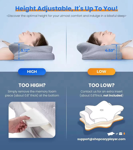 Cervical Memory Foam Pillow for Neck Pain Relief, Butterfly Ergonomic Orthopedic Contour Bed Pillows for Side Back Sleepers