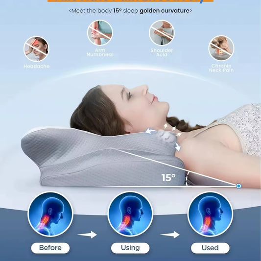 Cervical Memory Foam Pillow for Neck Pain Relief, Butterfly Ergonomic Orthopedic Contour Bed Pillows for Side Back Sleepers
